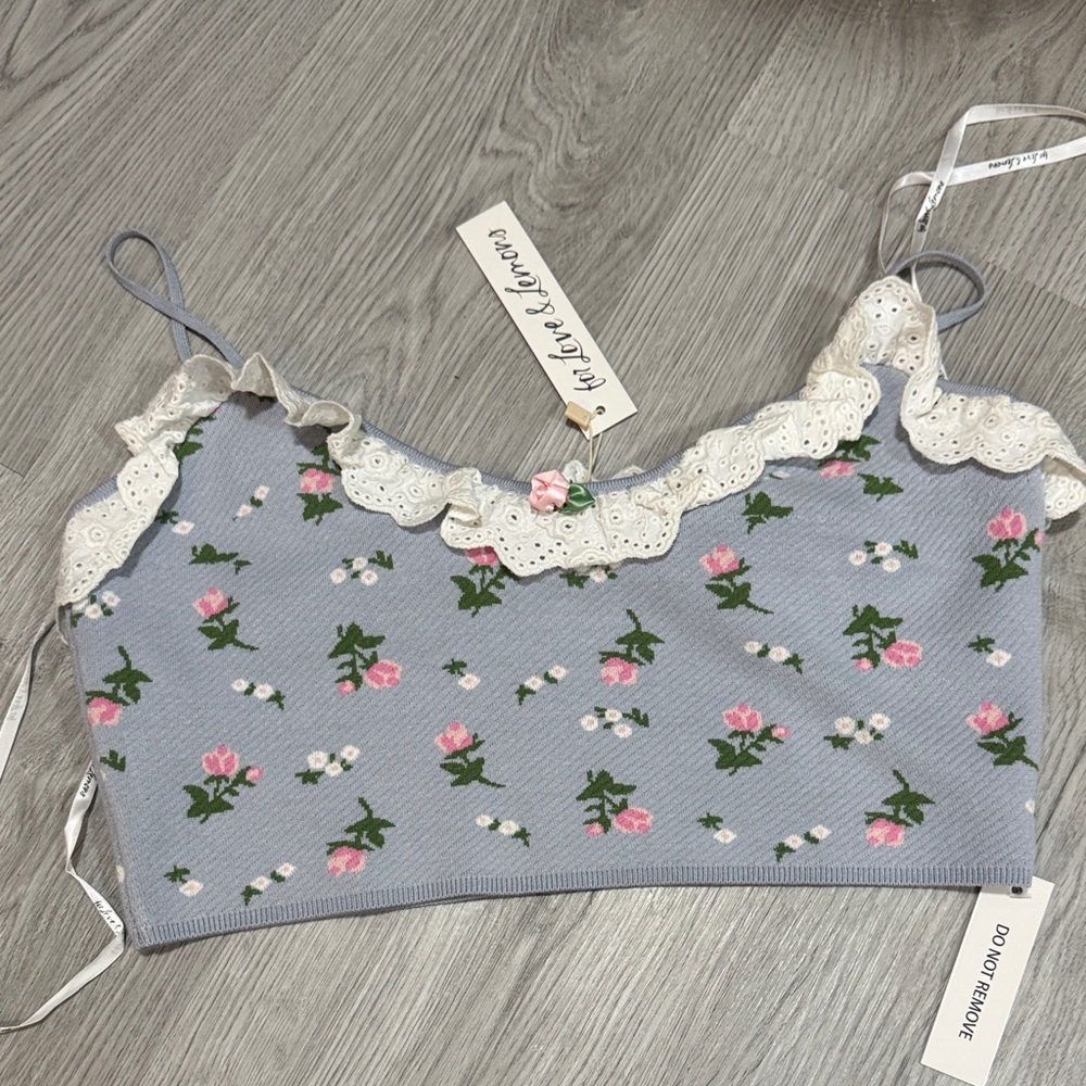 For Love And Lemons Blue Floral Crop Top NWT